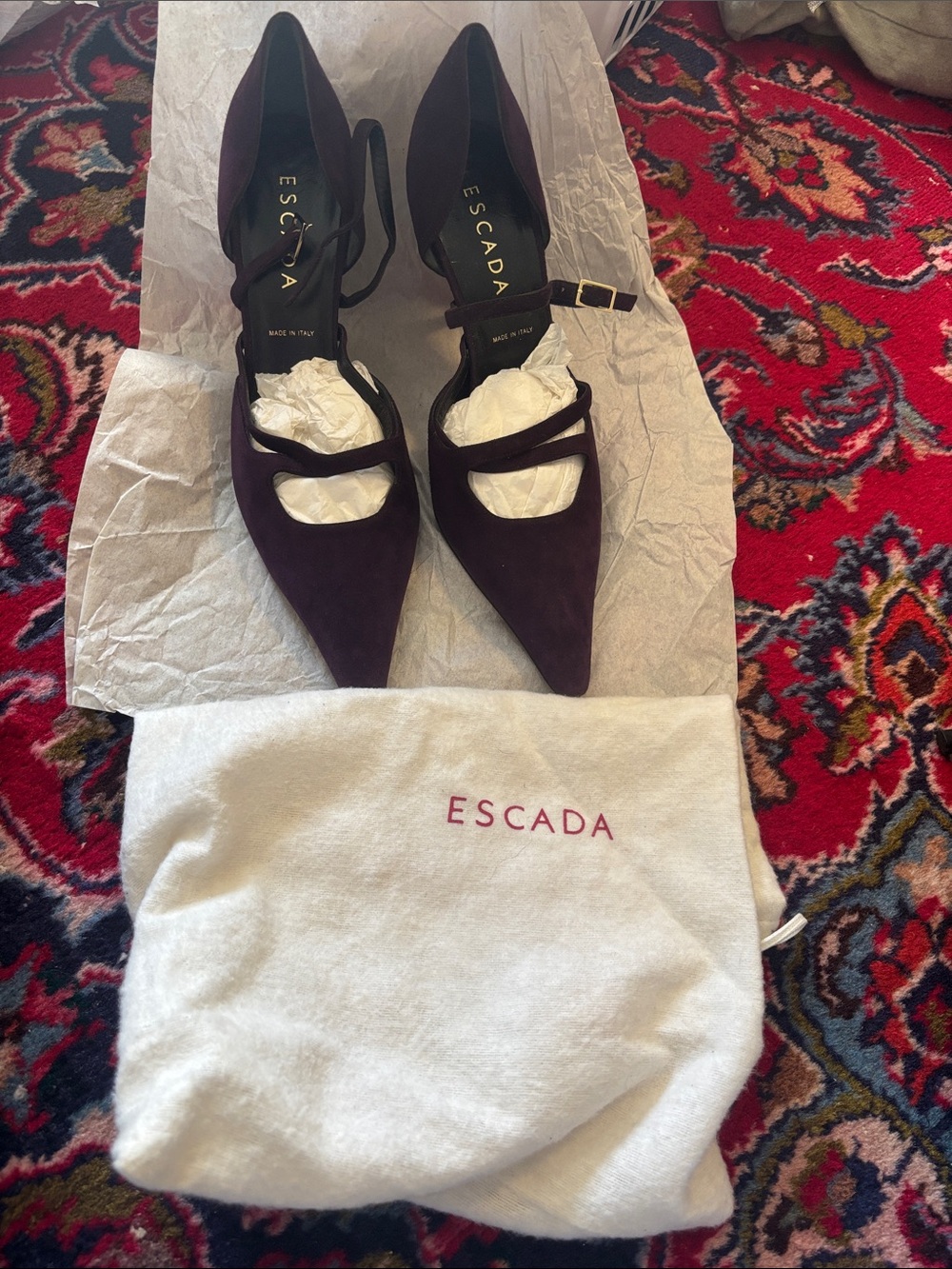 Escada suede heeled pump